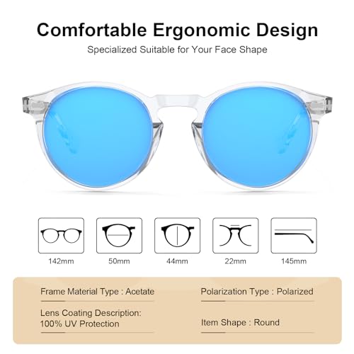 Image of CARFIA Acetate Polarized Sunglasses for Men Retro Classic Round Shades