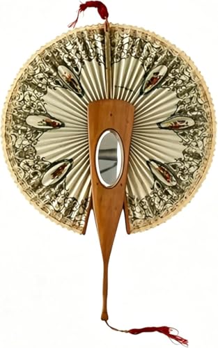 Genérico Abanico redondo plegable de madera de estilo vintage con motivo de golondrinas, espejo oculto y ribete de encaje; adorno retro europeo, accesorio fotográfico y regalo de colección para,1pcs