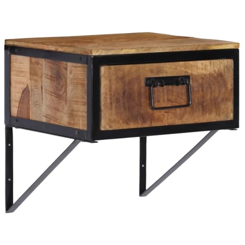 ULUYYUC Mesita de noche de 40 x 35 x 40 cm de madera maciza de mango con marco de hierro, mesa auxiliar moderna con cajón para dormitorio y salón