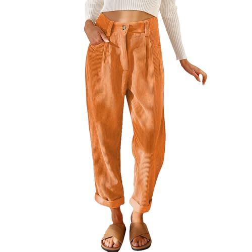Casual High Waisted Straight Leg Vintage Pants for Women Corduroy Business Casual Loose Comfy Trousers with Pockets