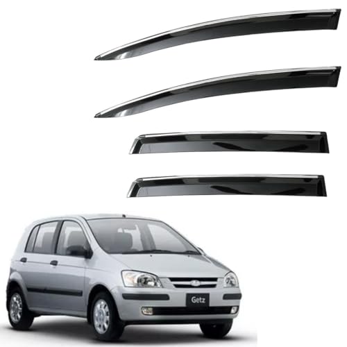 Image of CAR SAAZ Unbreakable Chrome Smoke Door Visor for Getz (2007-2010)| Premium Sun, Rain Wind Deflector Chrome Strip Side Door Rain Visor - Set of 4 Pcs