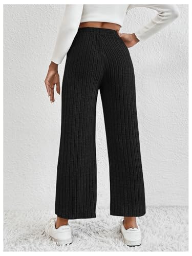 SOLY HUX Women's Drawstring High Waisted Pants Wide Leg Loose Fit Ribbed Knit Lounge Trousers2