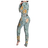 L9WEI Halloween Drucken Jumpsuit Schlafanzug Damen Einteiliger Schlafanzug mit Geknöpfter Klappe Overall Pyjama Set Sleepwear Herbst Winter Langarm Nachtwäsche