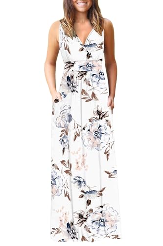 Image of AUSELILY Maxi Dresses for Women Summer Casual Sleeveless V Neck Wrap Dress | Sleeveless Long maxi dress with wrap V neck & side pockets, for formal cocktail, beach & casual daily wear