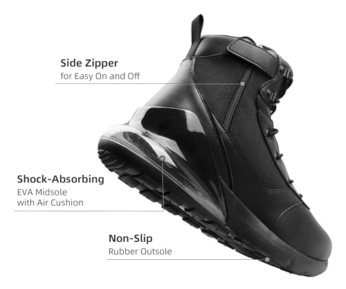 Men's Wide Tactical Work Boots Lightweight Air Cushion Side Zipper Military Boots Comfortable Waterproof Motorcycle Combat Hiking Boot 8 Inches2