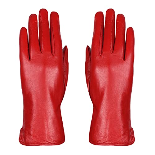 Colours & Beauty Guantes De Invierno Para Mujer En Cuero Genuino Rojo | Guantes Térmicos | Guantes Piel Suave Mujer | Guantes Cortavientos | Guantes De Paseo