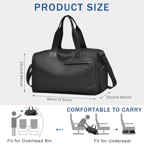 Image of GUSTAVE Waterproof PU Leather Gym Bag for Men, 19L Travel Duffle Bags for Travelling with Shoe Compartment, Wet Pocket, Adjustable Shoulder Strap, Overnight Carry On