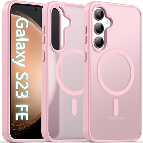 Image of Oterkin Magnetic for Samsung Galaxy S23 Fe Case Matte, S23 Fe Phone Case Compatible with MagSafe Frosted Translucent Shockproof Anti-Scratch Slim Fit Case Military Grade Protection (Light Pink)