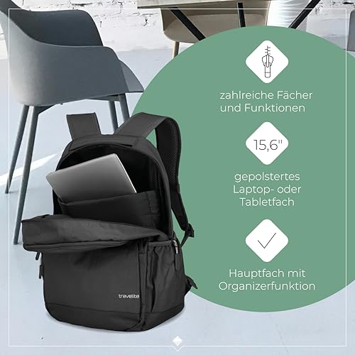 Travelite Handgepäck Rucksack mit gepoltertem Laptopfach, Laptop Rucksack 15,6 Zoll, KICK OFF, Tagesrucksack für Urlaub und Sport, 45 cm, 22 Liter