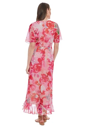 Image of London Times Women's Watercolor Floral Wrap Maxi Dress - Elegant Chiffon Flutter Sleeve Asymmetrical Hem Cocktail Dresses