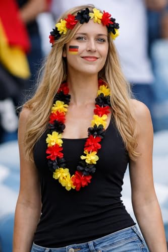 Ferragarde Deutschland Blumenkette – WM 2026 Fanartikel – Schwarz Rot Gold – Hawaii Kette – Fan Outfit & Deko – Fußball – Public Viewing – Wiederverwendbar