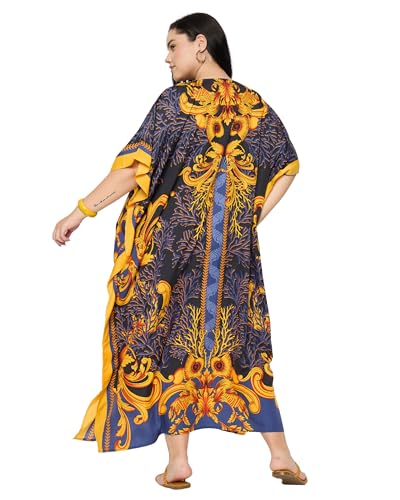 Image of Gypsie Blu Women Plus Size Kaftan Dress Beach Cover Up Maxi Dresses for Women, V-Neck Kimono Sleeve 1X-3X
