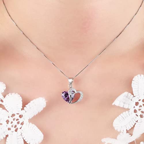 Collier cœur argent 925 pendentif zircon violet cadeau idéal Saint-Valentin - 4