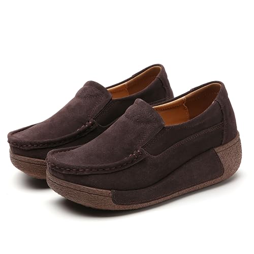 Image of YING LAN Women Slip On Loafers Comfort Suede Moccasins Wide Low Top Shoes