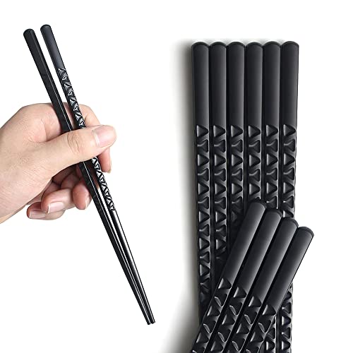 Chopsticks YFWOOD 5 Pairs Fiberglass Chopsticks - Reusable Japanese Chinese Chop Sticks Dishwasher Safe Non-Slip 9.6 Inch- Black