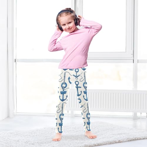 Navy Blue Striped Rope and Ocean Kids Girl's Cotton Leggings Stretchy Full Length Workout Pants Running4