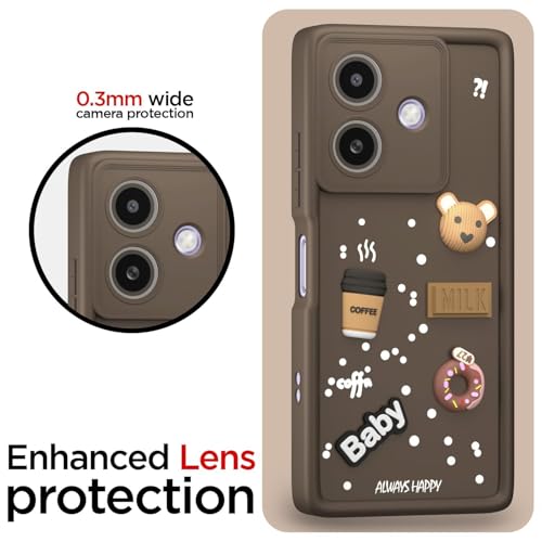 Image of Bintage Ball Bear| Donut| Milk Cake| Baby| Coffee Rubber Case Camera Protection Back Cover Compatible for Oppo A3x 4G - Brown