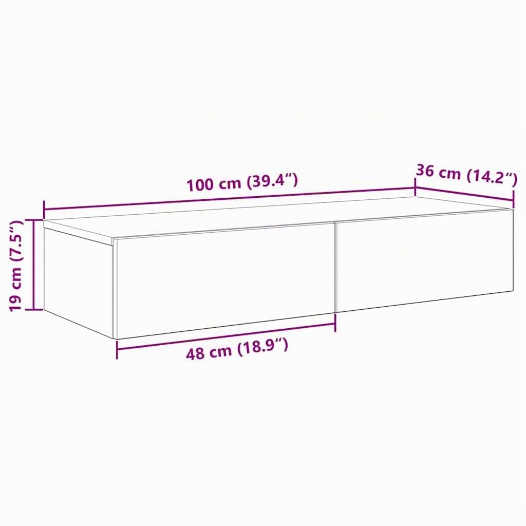 vidaXL Estante de Pared con cajones Madera contrachapada Roble Sonoma, Estante de Pared con gabinete, gabinete de Almacenamiento montado en la Pared, Unidad de Almacenamiento de Pared