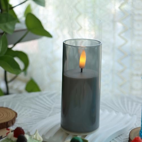Image of CANDLE CHOICE Indoor Outdoor Flameless Candles with Timer Waterproof Realistic Flickering Battery Operated Pillar LED Lights with Acrylic Shell Wedding Party Christmas Decorations 6 Pack 2 inchx5 inch Grey