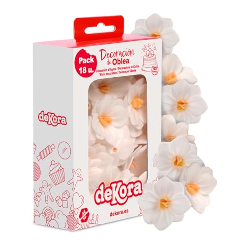 dekora – Flores Comestibles para tartas, 18 camelias blancas de oblea, 4 cm, sin azúcar, sin gluten, sin lactosa, Adornos Comestibles para Tartas, Cumpleaños y Bodas