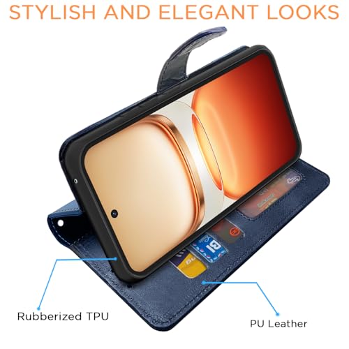 Image of Amazon basics Flip Cover for Vivo T4 5G / iQoo Z10 5G | Wallet Style & Stand | Dual-Tone PU Leather Finish | Magnetic Flip Case (Navy & Light Blue)