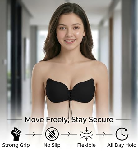 Image of DClub Strapless Sticky Bra Invisible Backless Stick on Bra Push up Lift Bras for Women Dress Reusable Silicone Nipple Covers