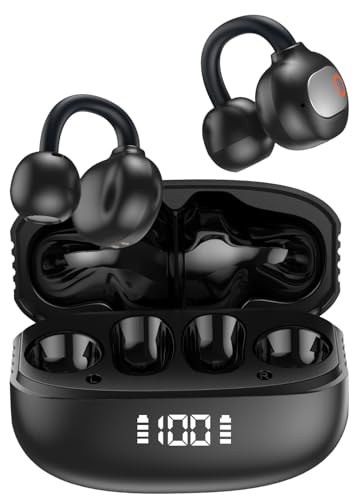 Fone de Ouvido Sem Fio Bluetooth para Corrida 40h de ReproduçãO Bluetooth 5.3 Fones de Ouvido Sem Fio com Clipe de Orelha Aberta com Design de Display Digital Inteligente (Preto)