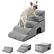 COZY KISS Hundetreppe für Kleine Hunde, Haustiertreppe für Hochbett aus Hochdichtem Schwamm, Hunde Treppe Hunderampe mit Waschbarem Bezug(grau, 83x50x57cm-Loch, 5.0)