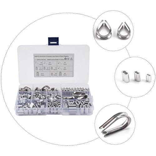 TEHAUX Conjunto de dedais de cabo de aço inoxidável 195 peças e kit sortido de alumínio para cabo de