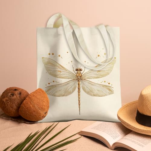 Bolso tote de lona para mujer, diseño de libélula, regalo para amantes de las plantas, dinosaurios, esqueletos y aves, marca jeilink miniatura 6