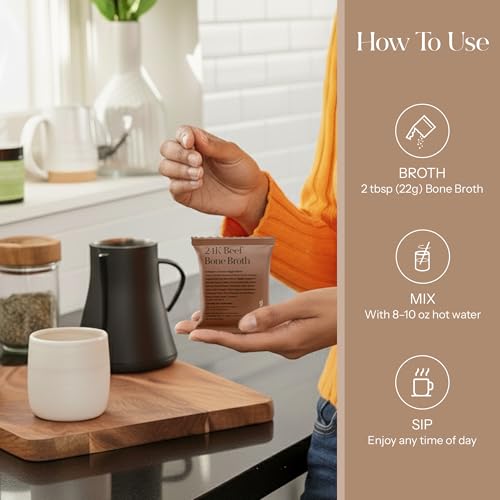 Kroma 24K Beef Bone Broth Powder, 7 Packets, 5.46 Oz – 100% Grass Fed Gluten Free Powder – Collagen-Rich High Protein Broth with Organic Ingredients – Animal-Based Protein for Daily Wellness