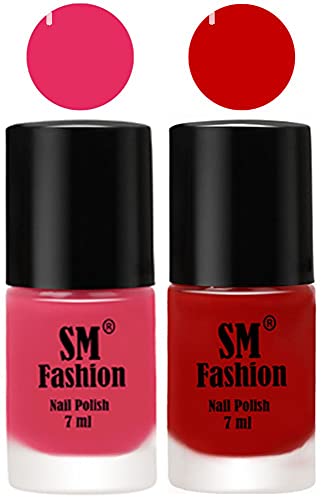 Image of Long Lasting Nail Polish | Nail Paint Combo 7 ml Each) - Set of 2 Dark Rose Pink-Orange