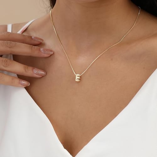 Image of Personalized Bubble Letter Initial Necklace, 14K Gold Plated, Dainty Pendant for Women, Trendy Gold Jewelry