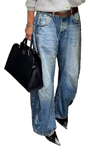 Flamingals Women's Barrel Jeans High Waisted Boyfriend Baggy Jean Wash Seam Detail Without Belt