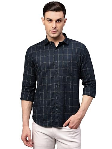Image of Cantabil Checkered Shirt Collar Full Sleeve Regular Fit Casual Shirt for Men with Pocket | Viscose Casual Shirt for Men | Casual Wear Shirts for Men (P MSHC00832)