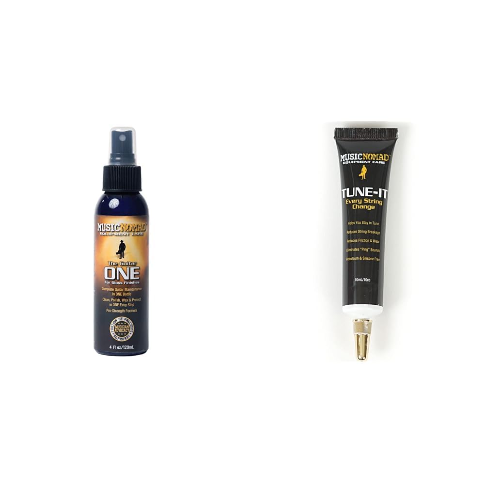 MusicNomad Guitar Cleaner, Polish, Wax & Lubricant Bundle - Guitar ONE All-in-1 4 oz. & TUNE-IT 10 mL