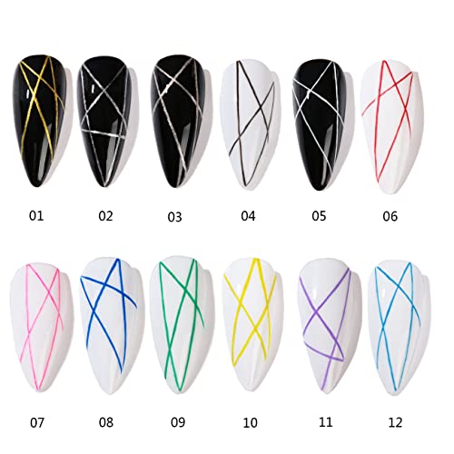Major Dijit Painted Gel Polish Nail Art Gel Liner Set-12 Colors Neon Pink Yellow Green Glitter Sliver Gold French Line Pulling Gel Drawing,Nails Built Thin Line Nail Art Brush In Gel Pens #TOP4