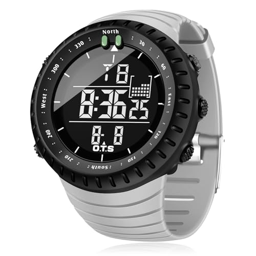 PALADA Men's Digital Sports Watch Waterproof Tactical Watch with LED Backlight Watches for Men (Grey White)