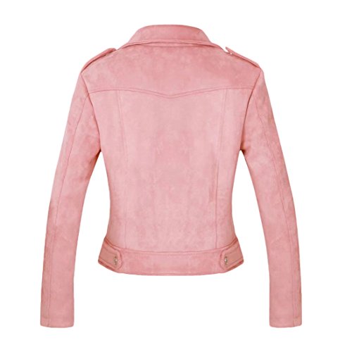 Chartou Women's Fall 2023 Fashion Faux Suede Leather Casual Moto Biker Jacket Coats (Medium, Pink) #TOP4