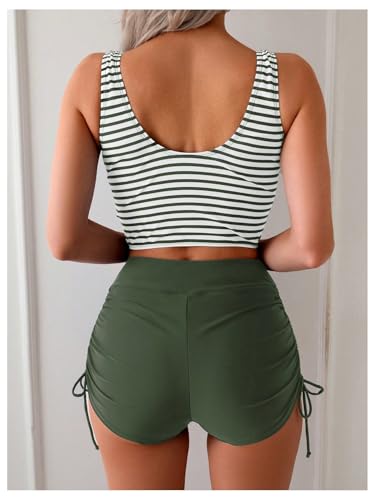 SOLY HUX Women's Tankini Swimsuits Striped Twist Swim Tops and Drawstring Shorts Two Piece Bathing Suit2