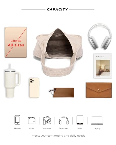 Image of NEWBELLA Hobo Purse, PU Leather Shoulder Bag, Tote Handbag for Work and Travel (Woven Cream)