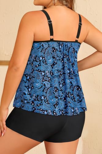 Image of Daci Women Plus Size Tankini Swimsuit with Pockets Shorts | Shorts with Two Pockets, flowy tankini top, Adjustable Straps, built-in shelf bra, Fully lined. For Beach Trip Pool