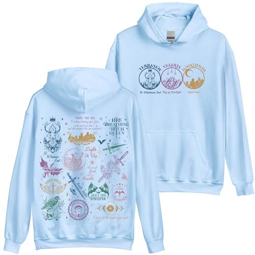 MadalenStore Retro Terrasen Velaris Hoodie - Crescent City Acotar Hoodie, Sarah J Mass Book Lovers 2XL Light Blue