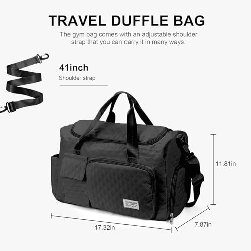 Travel Duffel Bag for Women,Spacious Weekender with Multiple Pockets,Comfortable Shoulder Strap,Ideal for Gym,Hospital & Weekend,Black2