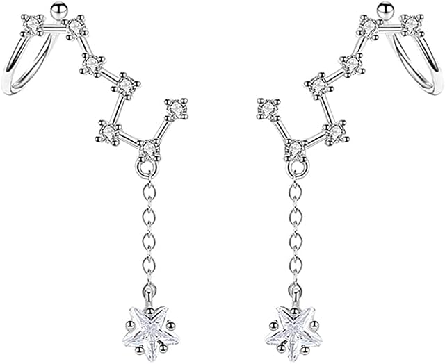 SLUYNZ 925 Sterling Silver Star Cuff Earrings Dangle Chain for Women Teen Girls Big Dipper Crawler Earrings Wrap Star Dangle Earrings