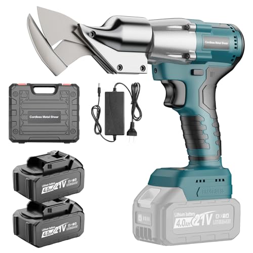 Cordless Sheet Metal Cutter, Metal Shear with 2×4.0Ah Battery, Brushless Electric Metal Cutting Scissors Tool, 360° Rotating Head, Variable Speed, Toolbox, for Cutting Stainless Steel & Iron Sheet