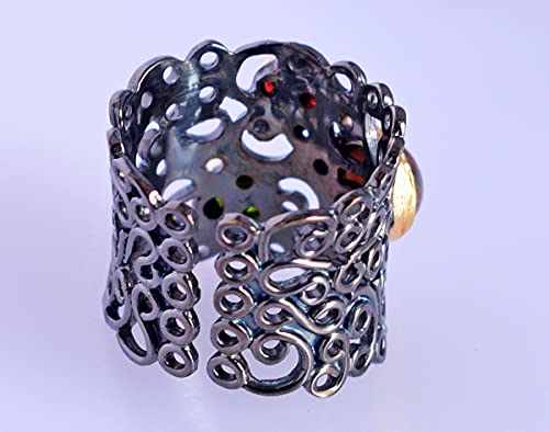 Bague en argent sterling massif avec pierre d'opale noire naturelle de style bohème chic