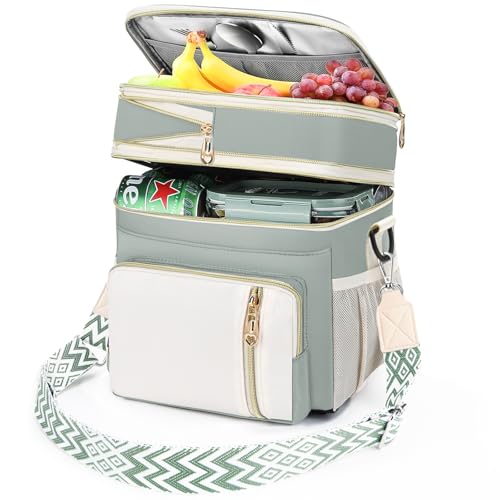 LOKASS Lunch Box for Women-16L-Insulated Lunch Bag Women, Expandable Double-layer Leakproof Cooler Bag with Upgrade Adjustable Shoulder Strap Ideal for Work/Travel/Picnics?Olive Green?