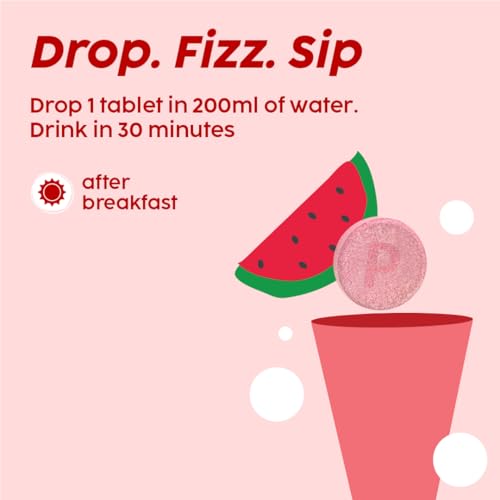 Image of PLIX - THE PLANT FIX Glutathione Effervescent Tablets for Clear, Glowing & Youthful Skin | 500mg Glutathione, Vit E & Hyaluronic Acid | No Maltodextrin, No Sugar | Pack of 1 (15 tabs) | Watermelon