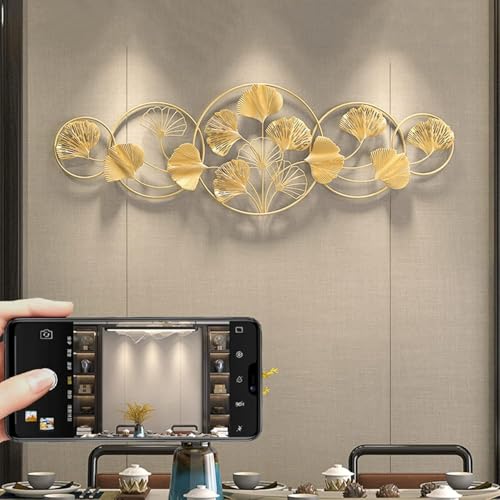 Image of F-RIQA METAL A PALACE OF WALL UNIQUE Golden Leaf Metal Wall Art for Living Room - 3D Designer Ginkgo Leaf Wall Decor with Circular Frame, Luxury Handcrafted Metal Wall Hanging for Home, Bedroom, Office & Hotel Interiors, Elegant Contemporary Wall Decoration, Premium Statement Wall Art Gift